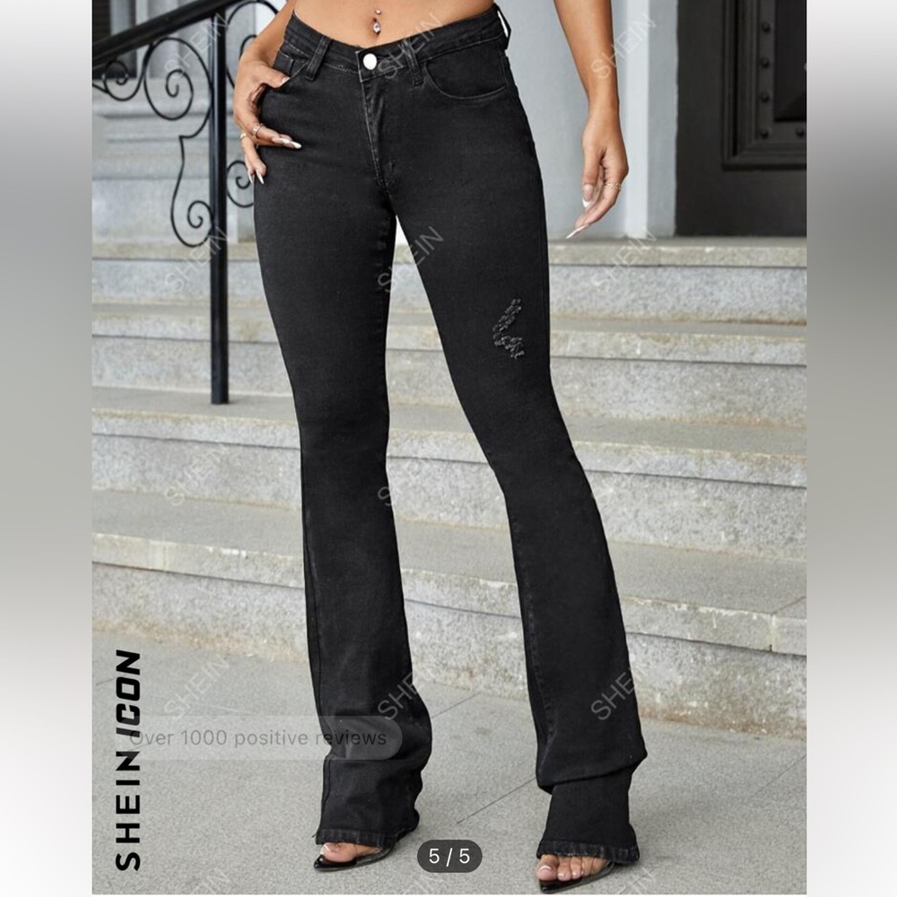 Flare Leg Stretch Jeans. Flattering on the butt and cute, I’m just downsizing!